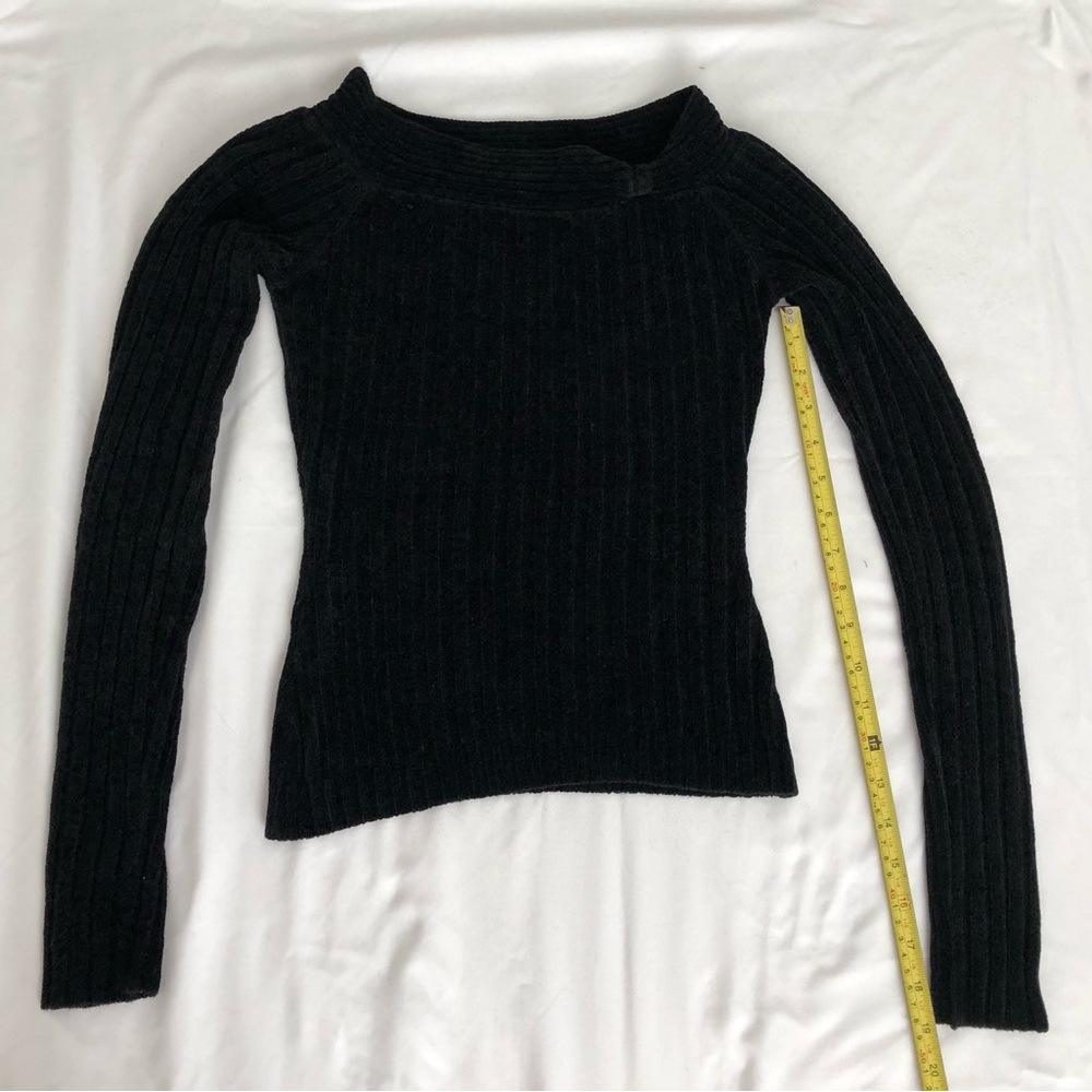 90’s EUC energie rich black velvet like wide neck sweater, worn 1x.